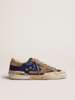 Super-Star sneakers in blue glitter with beige suede star and multi-foxing