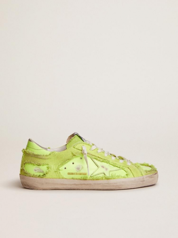 Women??s Super-Star LAB sneakers in fluorescent yellow leather and canvas