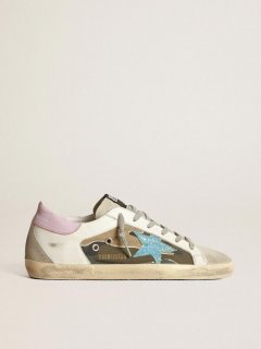 Camouflage Super-Star sneakers with glittery star and pink heel tab