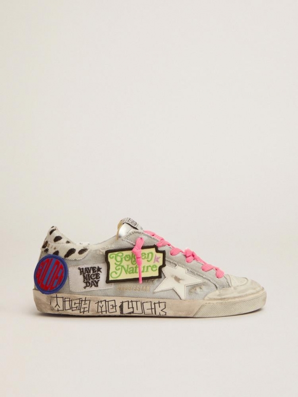 Super-Star Penstar sneakers in denim with animal-print pony skin heel tab