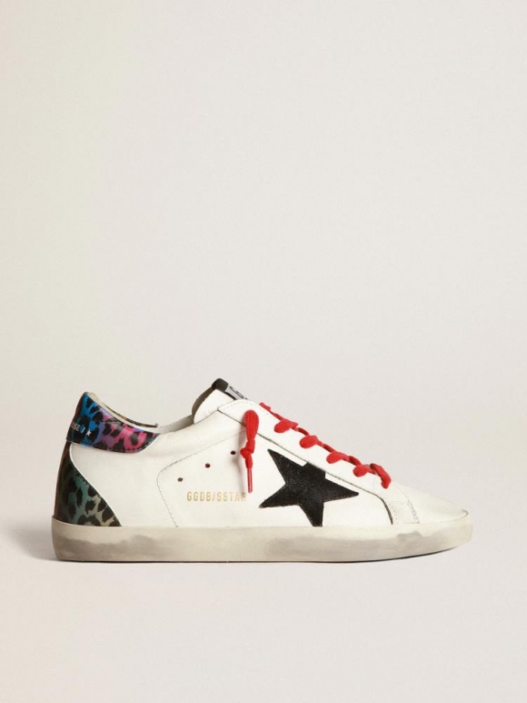 Super-Star sneakers with black suede star and multicolored holographic leopard-print heel tab