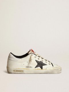 Women??s Super-Star LTD sneakers in beige canvas with black leather star and white leather heel tab