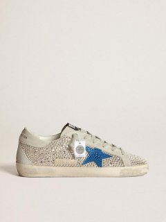 Super-Star sneakers in gray suede and silver Swarovski crystals with blue suede and blue Swarovski crystal star