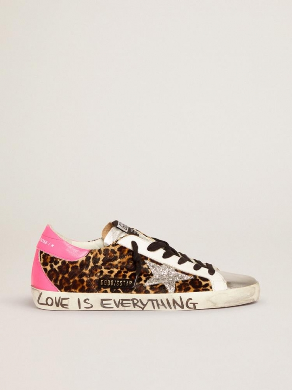 Super-Star sneakers in leopard-print pony skin with silver glitter star