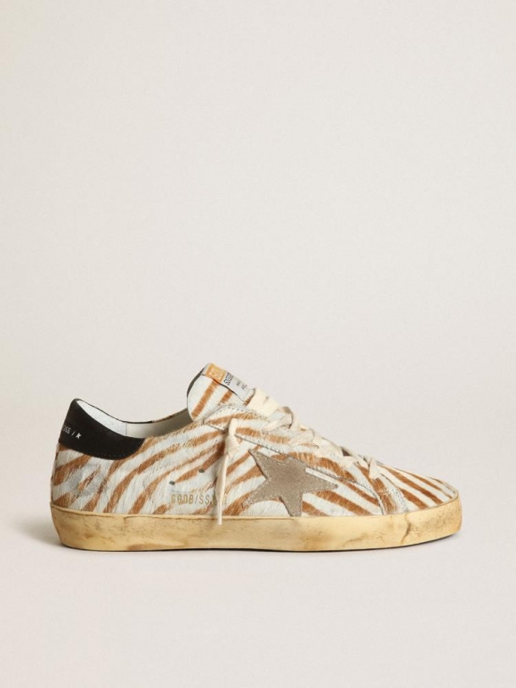 Women??s Super-Star sneakers in zebra-print pony skin with dove-gray suede star