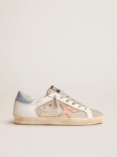 Super-Star LTD sneakers in white leather with mesh insert and silver glitter tongue