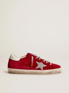 Super-Star LTD sneakers in red moir?? velvet with Swarovski crystal star
