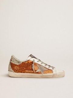 Super-Star sneakers in brown crocodile-print leather with light green glitter