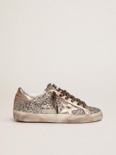 Super-Star sneakers in platinum-colored glitter with star and heel tab in tone-on-tone laminated leather