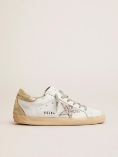 Super-Star sneakers with silver glitter star and glossy gold leather heel tab