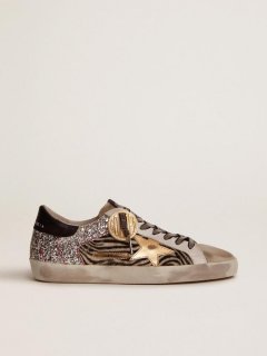 Women??s Super-Star Game EDT Capsule Collection sneakers in zebra-print pony skin and silver glitter