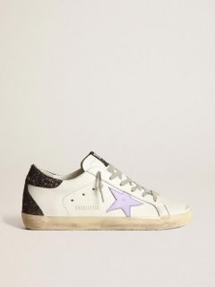 Super-Star sneakers with lilac leather star and purple glitter crocodile-print heel tab