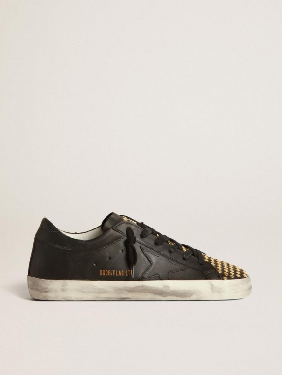 Super-Star LTD sneakers in black leather with tongue with gold studs