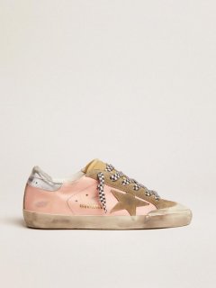 Super-Star sneakers in baby-pink leather with silver laminated leather heel tab