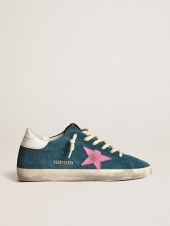 Super-Star sneakers in blue suede with a pink star