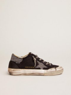 Super-Star Penstar LAB sneakers in black distressed canvas with crystal star and heel tab