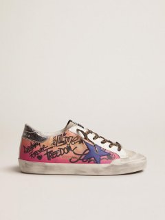 Shaded pink Super-Star sneakers with metallic silver crackle leather heel tab