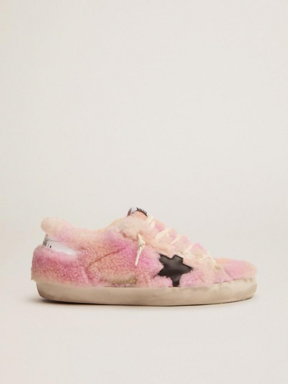 Super-Star sneakers with upper and lining in pink tie-dye shearling