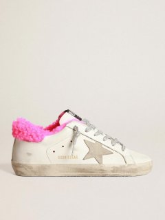 Super-Star sneakers with fuchsia shearling lining and ice-gray suede star
