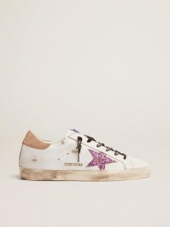 Super-Star sneakers in white leather with lavender-colored glitter star