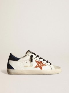 Super-Star sneakers with peach-pink glitter star and blue glitter heel tab