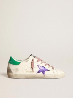 Super-Star sneakers with purple laminated leather star and aqua-green laminated leather heel tab