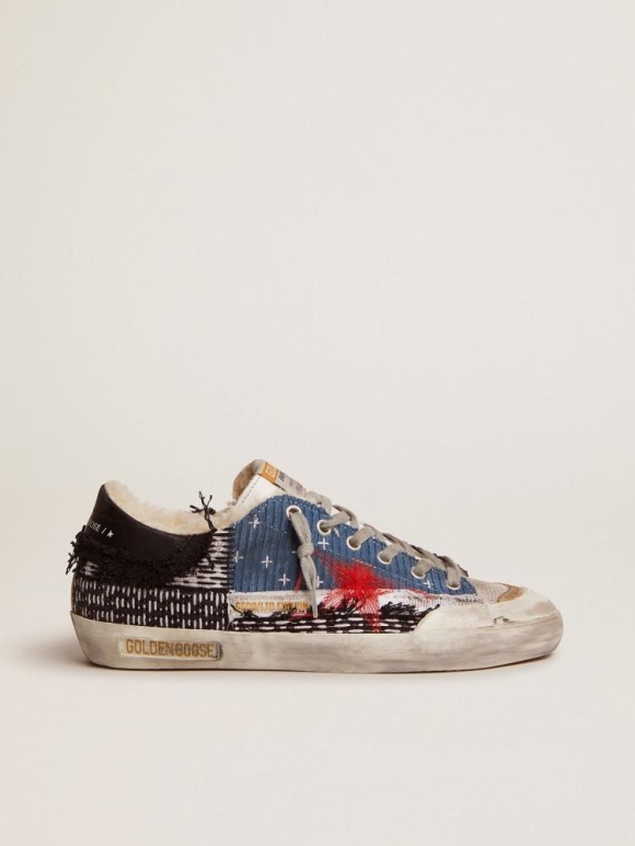 Super-Star Penstar LAB sneakers with canvas and velvet patchwork and shearling lining