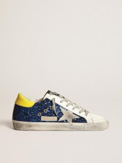 Super-Star sneakers with blue glitter and yellow heel tab