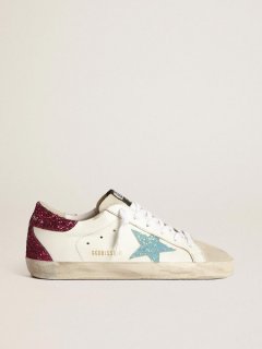 Super-Star sneakers with light blue glitter star and purple glitter heel tab