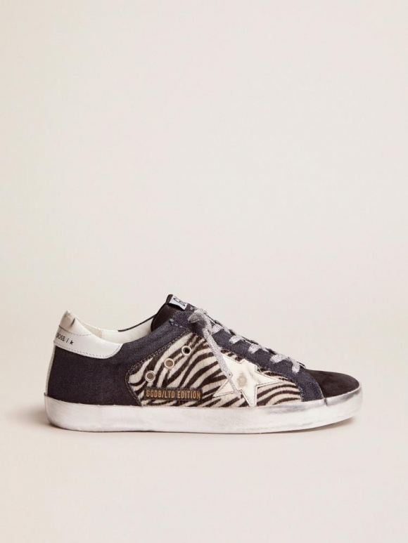 LAB Limited Edition Super-Star sneakers in denim, zebra-print pony skin and suede