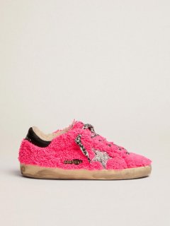 Super-Star sneakers in fuchsia terry with silver glitter star and shearling lining