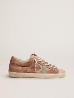 Super-Star sneakers in peach-pink suede with corduroy print and boucl?? star