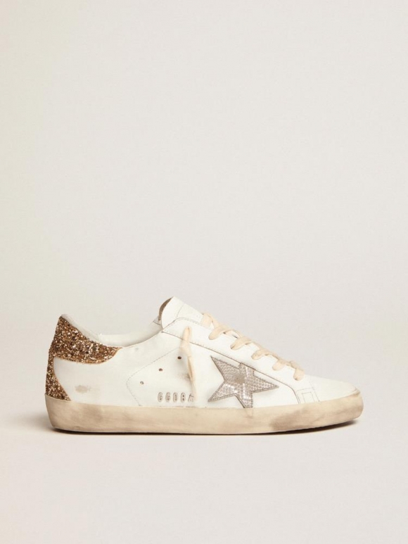 Super-Star sneakers with snake-print silver leather star and gold glitter heel tab