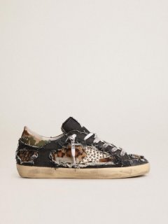 Women??s Super-Star LAB sneakers in denim and leopard-print pony skin