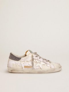 Super-Star sneakers in white canvas with black Swarovski crystal heel tab